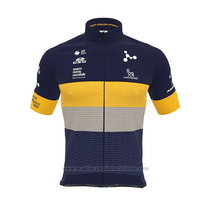 2022 Abbigliamento Ciclismo Novo Nordisk Scuro Blu Giallo Manica Corta e Salopette